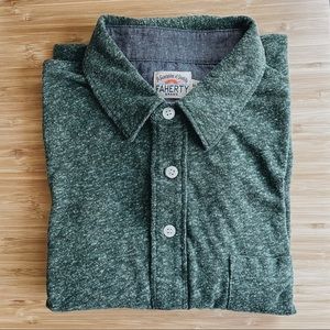Faherty | Men's Long Sleeve Cotton Poly Polo Shirt | Green | Size M | RN 140476